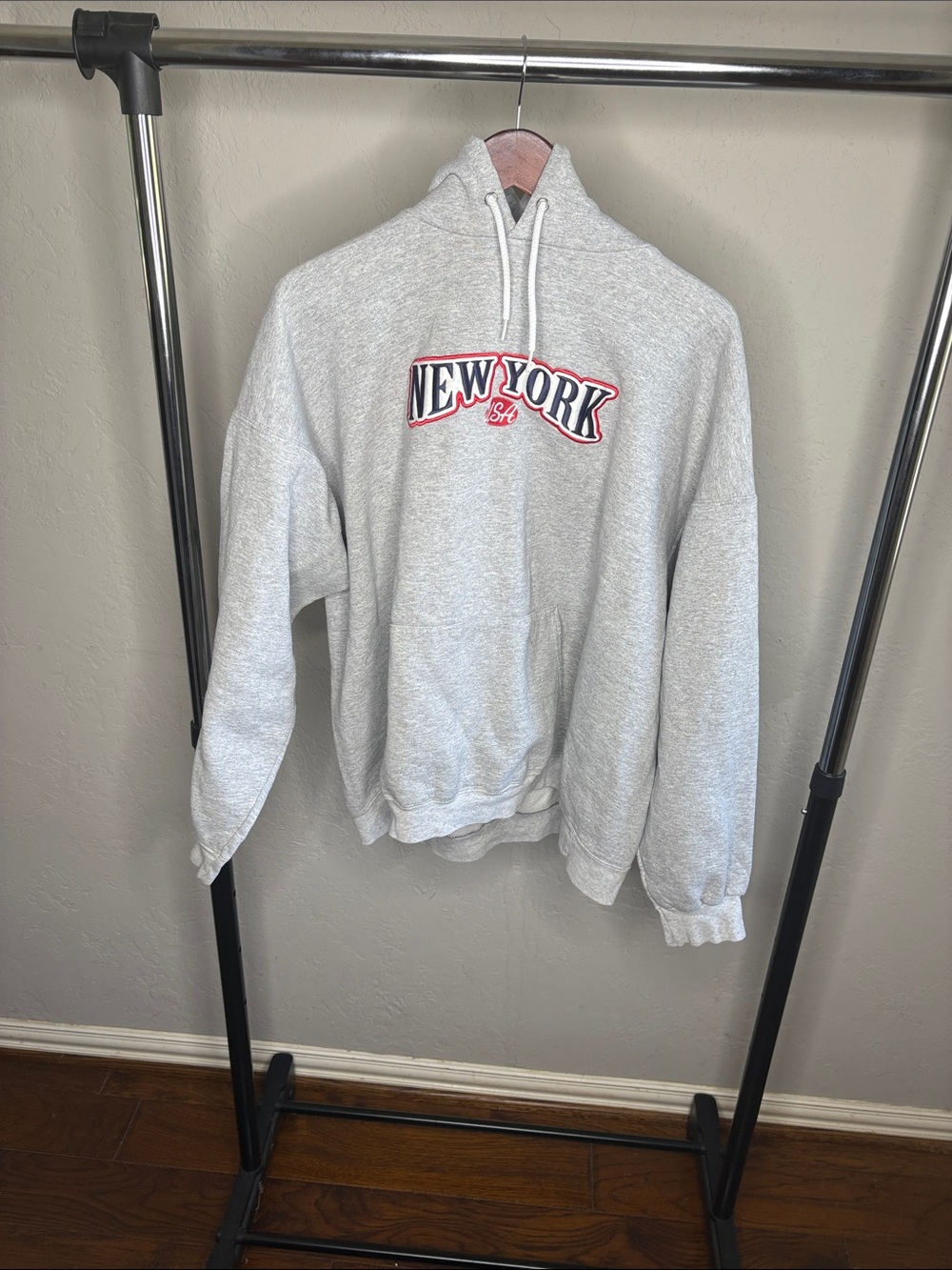 Hanes Light Gray Crewneck Sweatshirt with Red & Navy 'New York' Logo